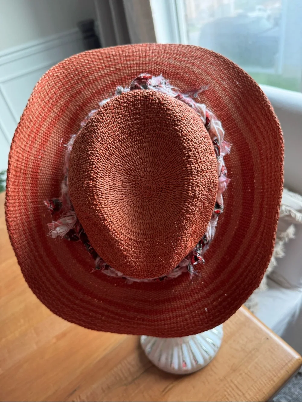 Universal Thread Orange/Rust/Red Hand Braided-Band Wide Brim Bendable Sun Hat